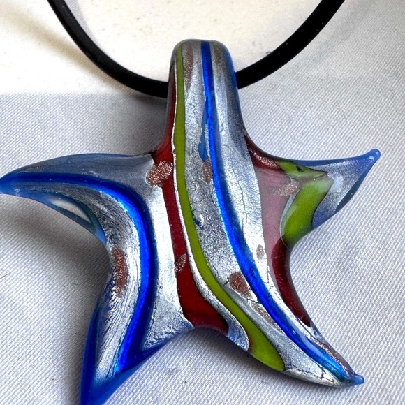 ✨Vintage Murano Italian Venetian Blown Glass Colourful Starfish Pendant Necklace - Picture 8 of 16